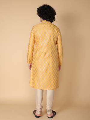 Tabard Yellow embroidered silk blend kurta 5