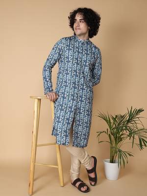 Tabard Blue printed cotton kurta 1