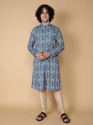 Tabard Blue printed cotton kurta 2