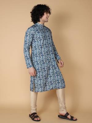 Tabard Blue printed cotton kurta 3