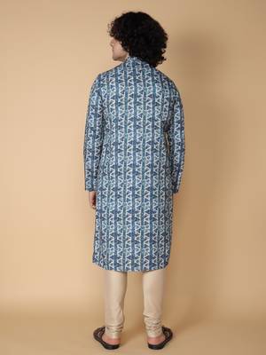 Tabard Blue printed cotton kurta 5