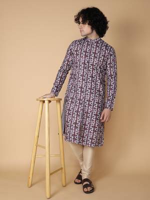 Tabard Maroon printed cotton kurta 1