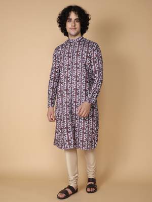 Tabard Maroon printed cotton kurta 2