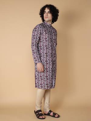 Tabard Maroon printed cotton kurta 3