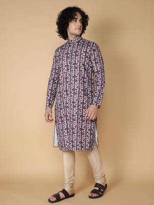 Tabard Maroon printed cotton kurta 4