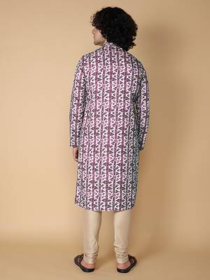 Tabard Maroon printed cotton kurta 5