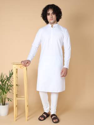 Tabard White plain cotton kurta 1