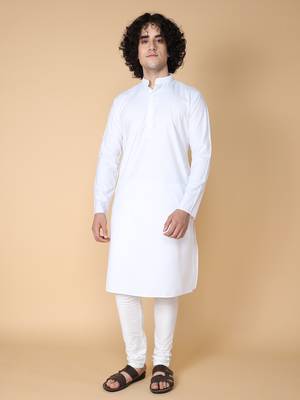 Tabard White plain cotton kurta 2