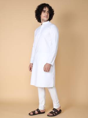 Tabard White plain cotton kurta 3