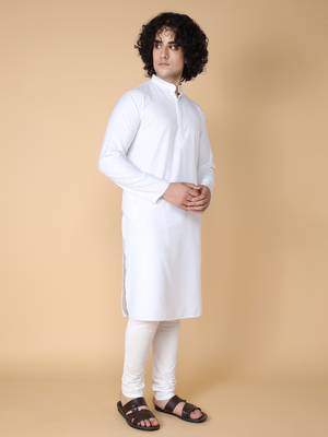 Tabard White plain cotton kurta 4