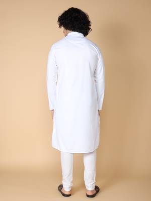 Tabard White plain cotton kurta 5