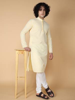 Tabard Yellow plain cotton kurta 1