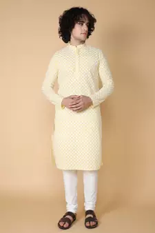 Tabard Yellow plain cotton kurta