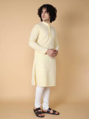 Tabard Yellow plain cotton kurta 3