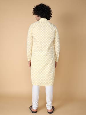 Tabard Yellow plain cotton kurta 5