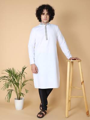 Tabard White plain cotton kurta 1