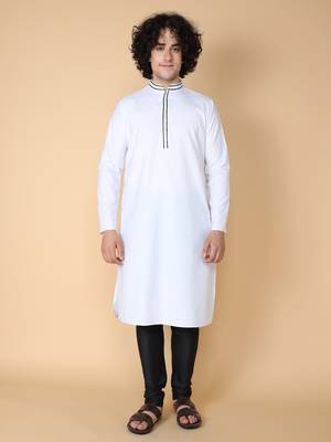Tabard White plain cotton kurta 2