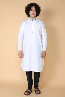 Tabard White plain cotton kurta