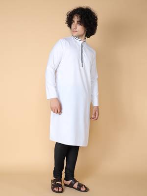 Tabard White plain cotton kurta 3
