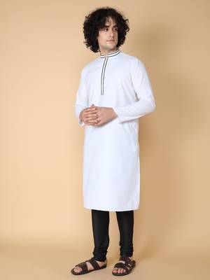 Tabard White plain cotton kurta 4