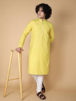 Tabard Yellow plain cotton kurta 1