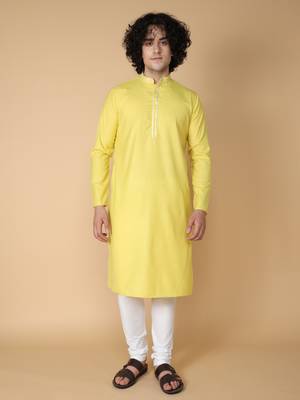 Tabard Yellow plain cotton kurta 2