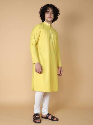 Tabard Yellow plain cotton kurta 3