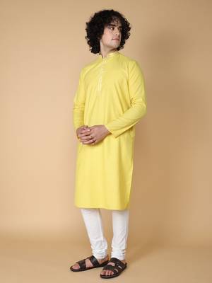 Tabard Yellow plain cotton kurta 4