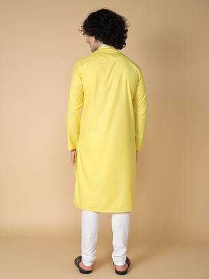 Tabard Yellow plain cotton kurta 5