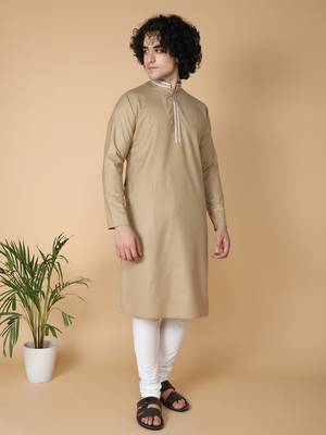 Tabard Beige plain cotton kurta 1