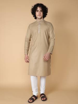 Tabard Beige plain cotton kurta 2