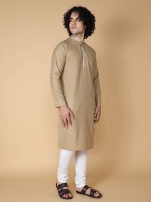 Tabard Beige plain cotton kurta 3