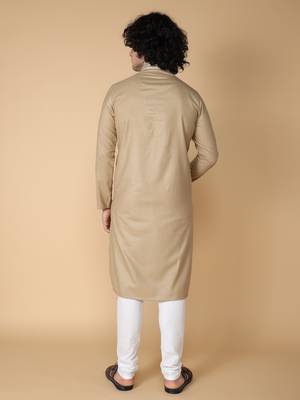 Tabard Beige plain cotton kurta 5