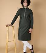 Tabard Green plain cotton kurta