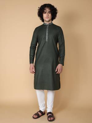 Tabard Green plain cotton kurta 2