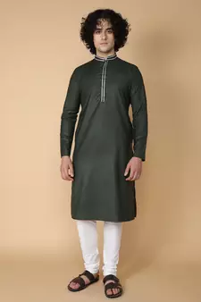 Tabard Green plain cotton kurta