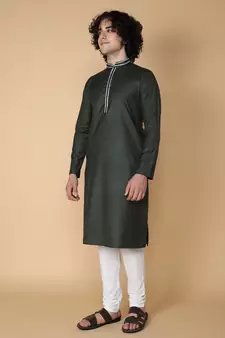 Tabard Green plain cotton kurta