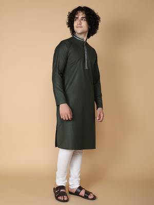 Tabard Green plain cotton kurta 4