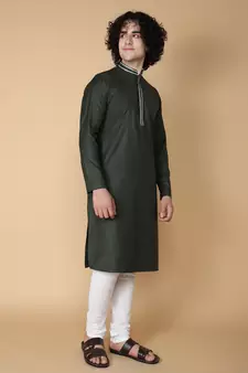 Tabard Green plain cotton kurta