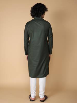 Tabard Green plain cotton kurta 5