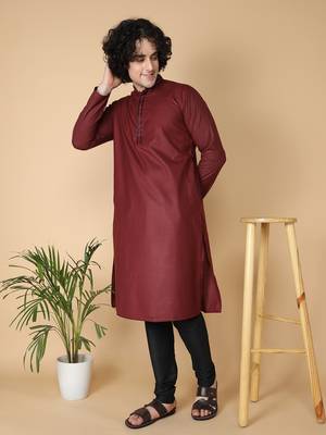 Tabard Maroon plain cotton kurta 1