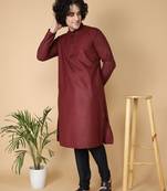 Tabard Maroon plain cotton kurta