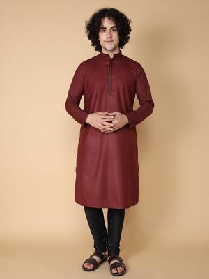 Tabard Maroon plain cotton kurta 2