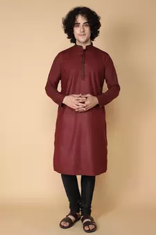 Tabard Maroon plain cotton kurta