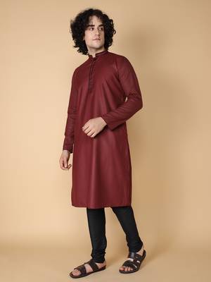 Tabard Maroon plain cotton kurta 3