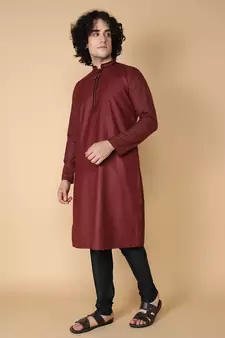 Tabard Maroon plain cotton kurta