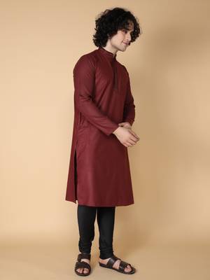 Tabard Maroon plain cotton kurta 4