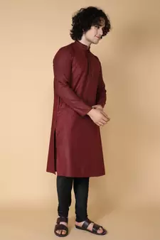 Tabard Maroon plain cotton kurta