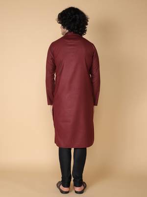 Tabard Maroon plain cotton kurta 5