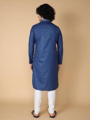 Tabard Blue plain cotton kurta 5